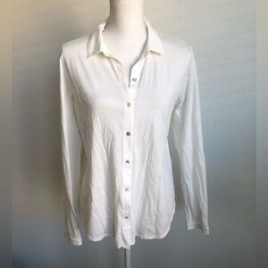 Eileen Fisher White Organic Cotton Button-Up Shirt Small